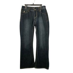 INC Denim Curvy Fit Boot Leg Jeans 2S Dark Wash Cotton Blend Bling Pockets